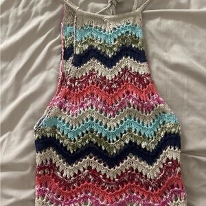 Crochet Chevron Halter Tank Top - Multicolor